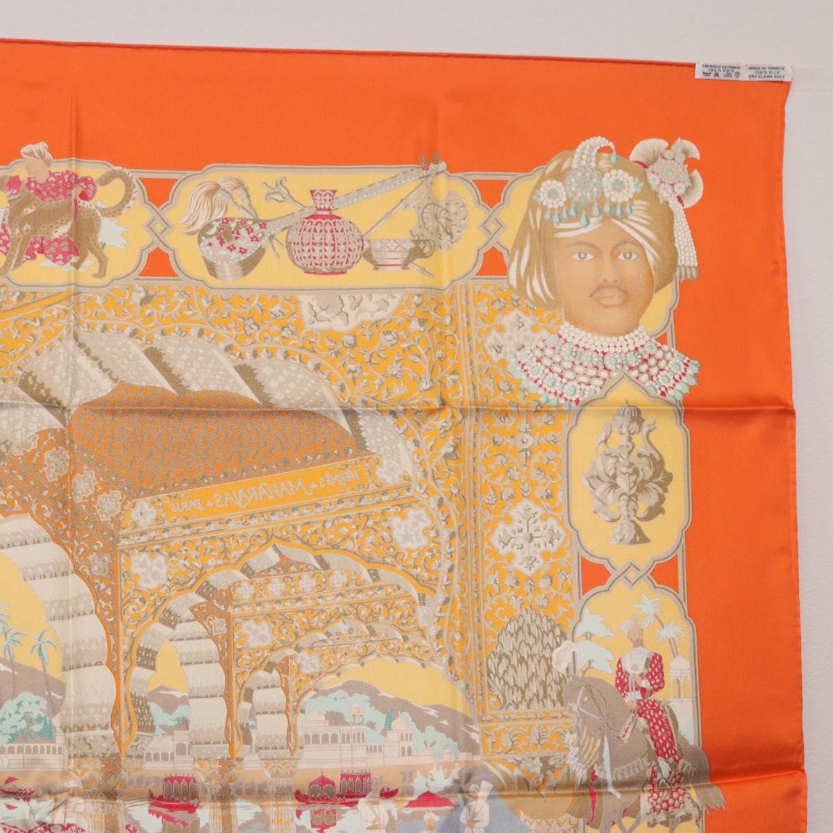 HERMES Carre 90 Scarf ""MAHARAJAS"" Silk Orange Auth am11861M