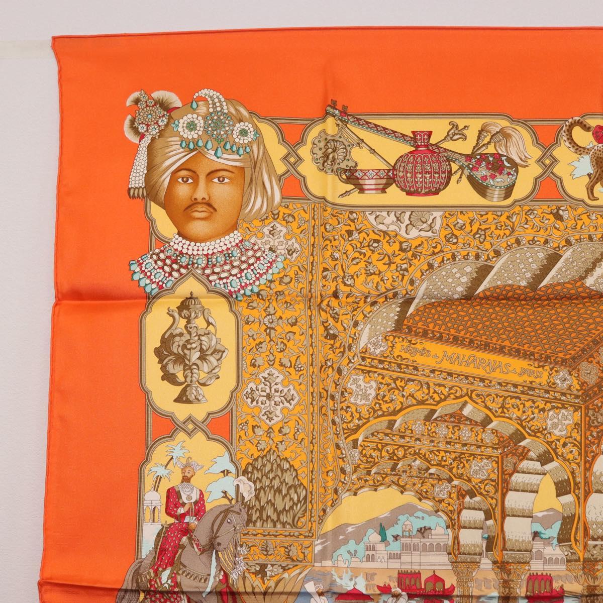 HERMES Carre 90 Scarf ""MAHARAJAS"" Silk Orange Auth am11861M