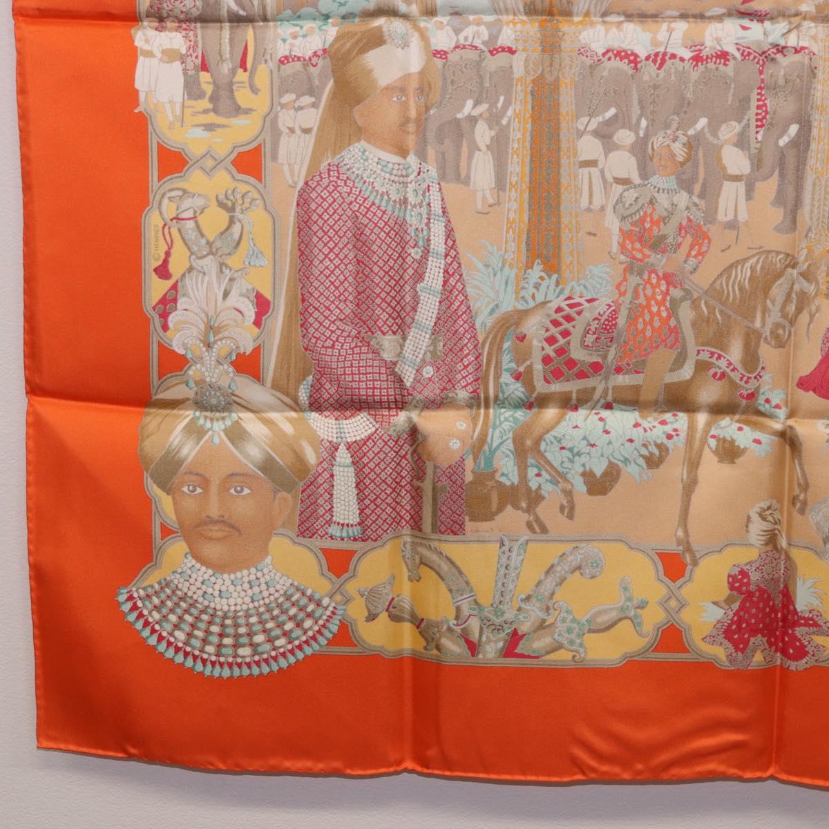 HERMES Carre 90 Scarf ""MAHARAJAS"" Silk Orange Auth am11861M