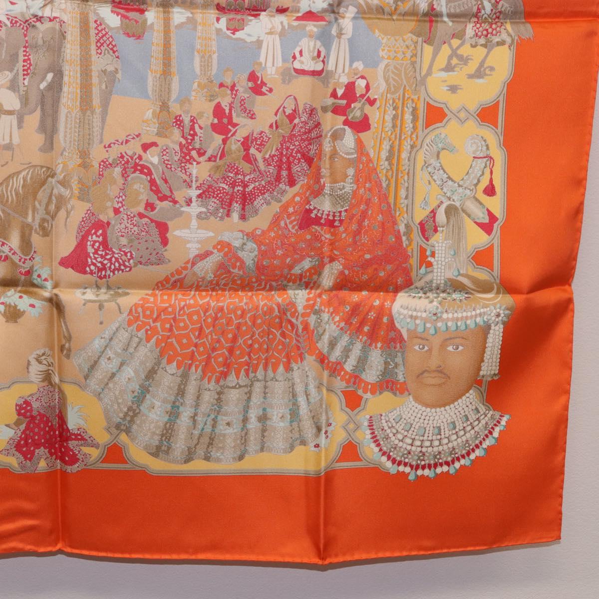 HERMES Carre 90 Scarf ""MAHARAJAS"" Silk Orange Auth am11861M