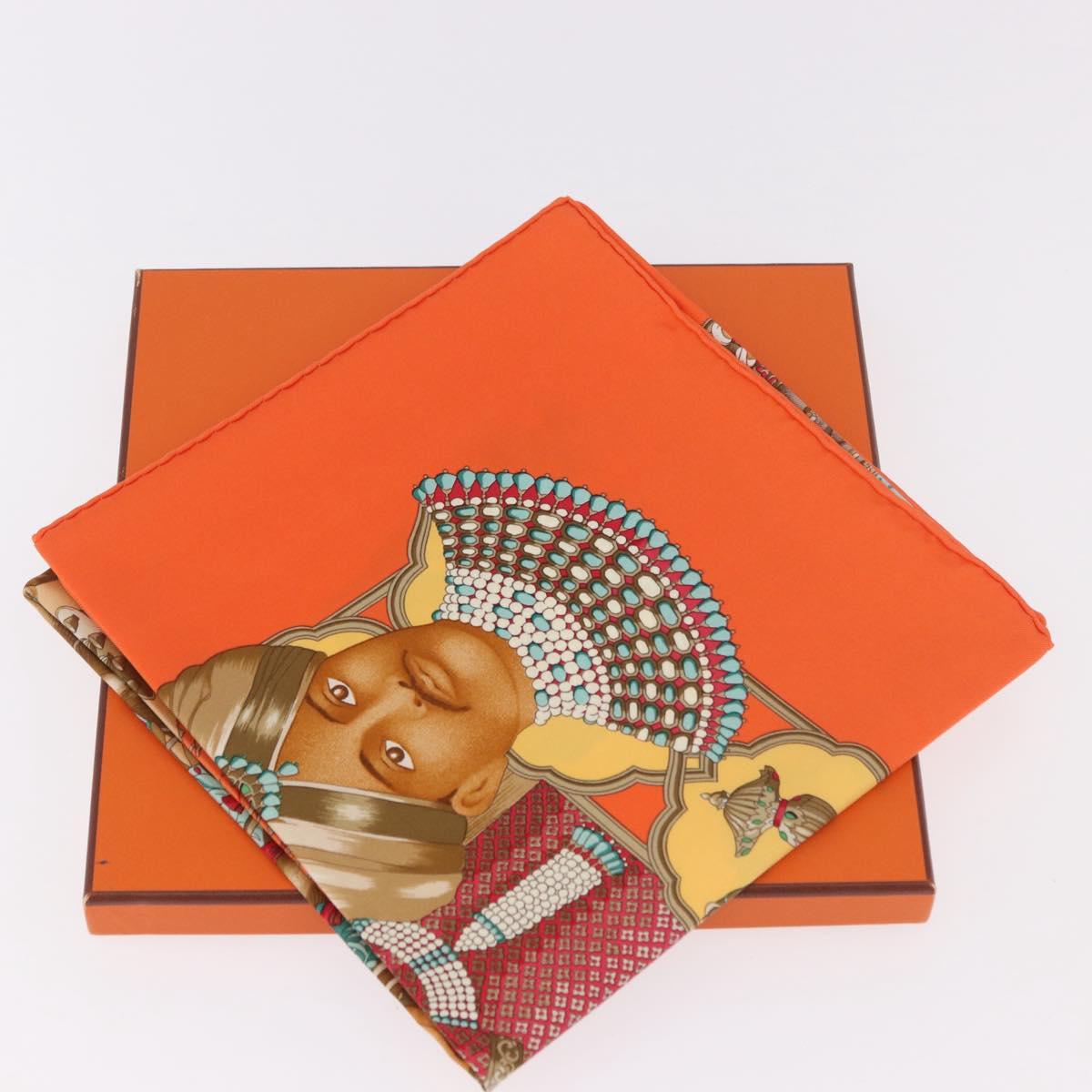 HERMES Carre 90 Scarf ""MAHARAJAS"" Silk Orange Auth am11861M