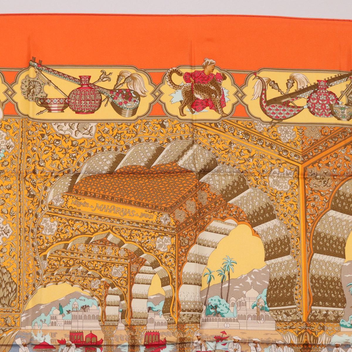 HERMES Carre 90 Scarf ""MAHARAJAS"" Silk Orange Auth am11861M