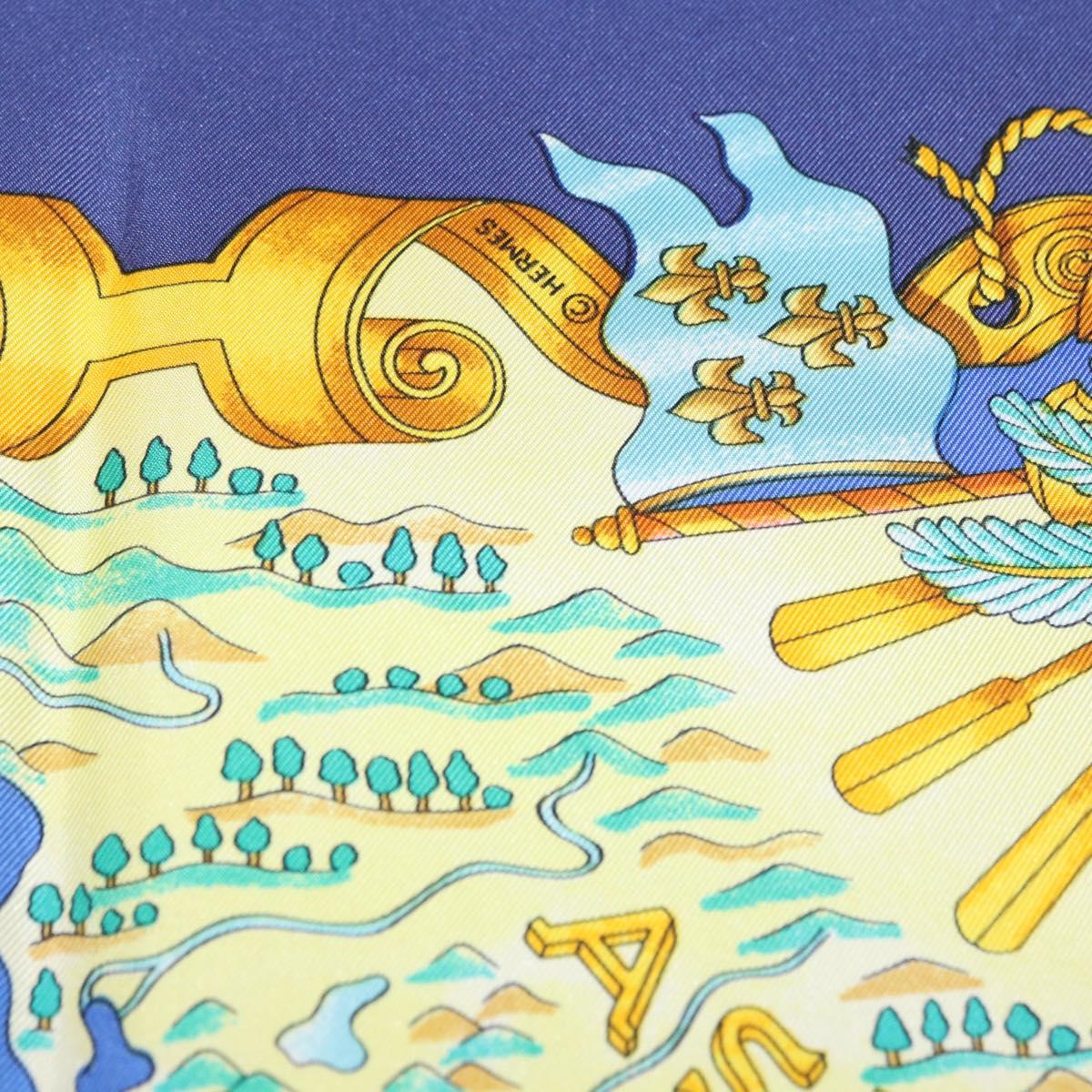 HERMES Carre 90 Scarf ""VOILES DE LUMIERE"" Silk Blue Auth am11862M