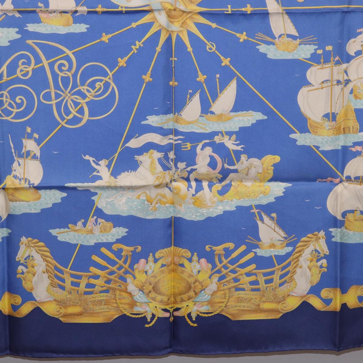 HERMES Carre 90 Scarf ""VOILES DE LUMIERE"" Silk Blue Auth am11862M