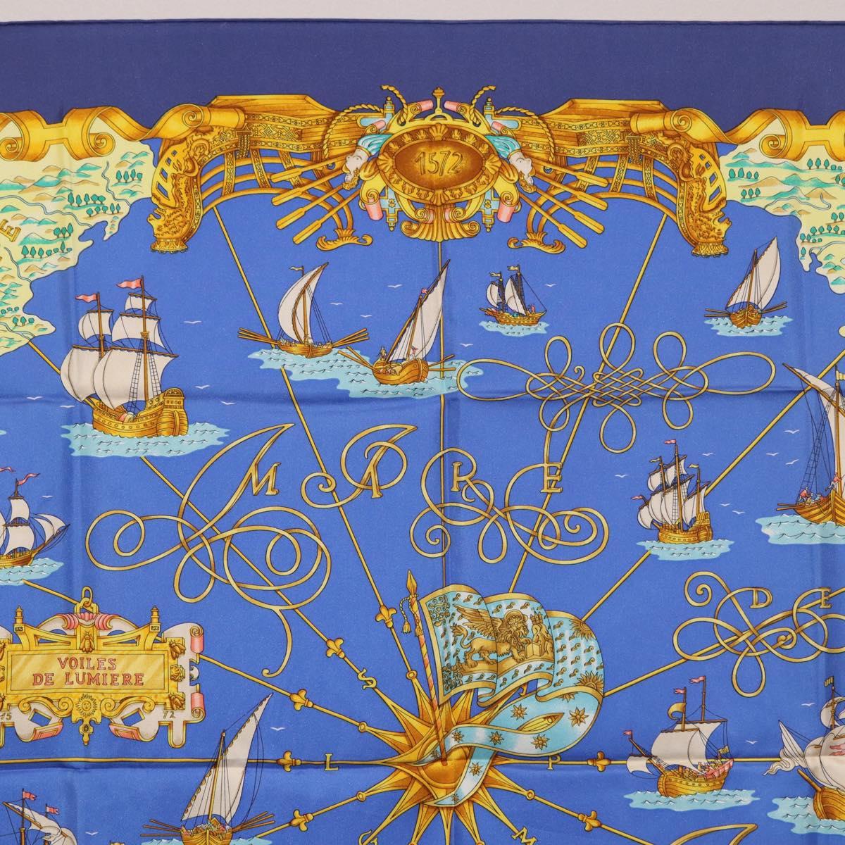 HERMES Carre 90 Scarf ""VOILES DE LUMIERE"" Silk Blue Auth am11862M