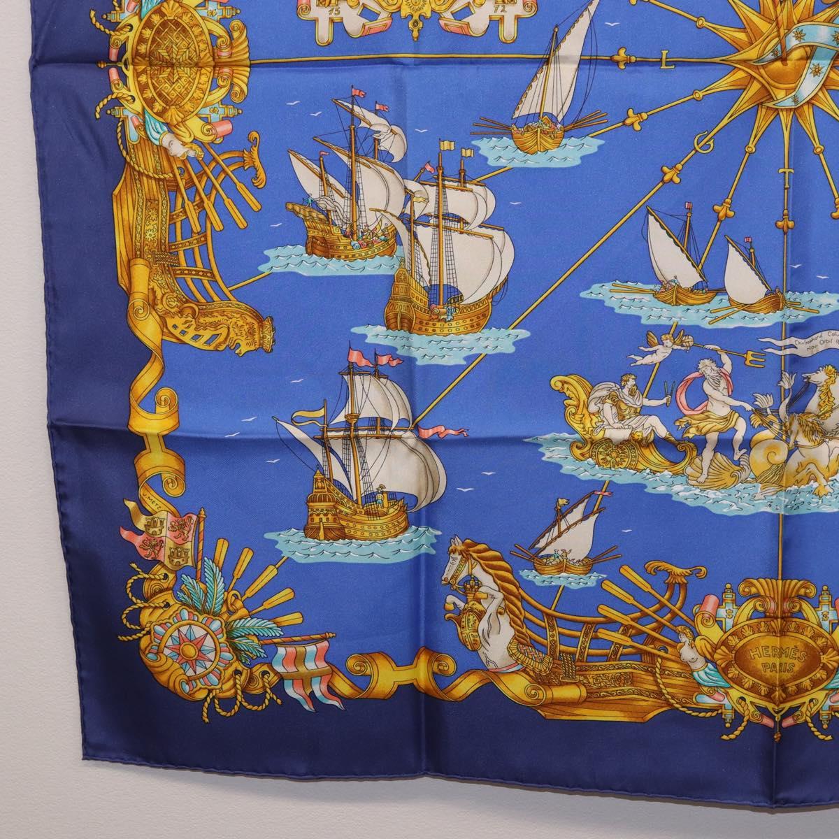 HERMES Carre 90 Scarf ""VOILES DE LUMIERE"" Silk Blue Auth am11862M