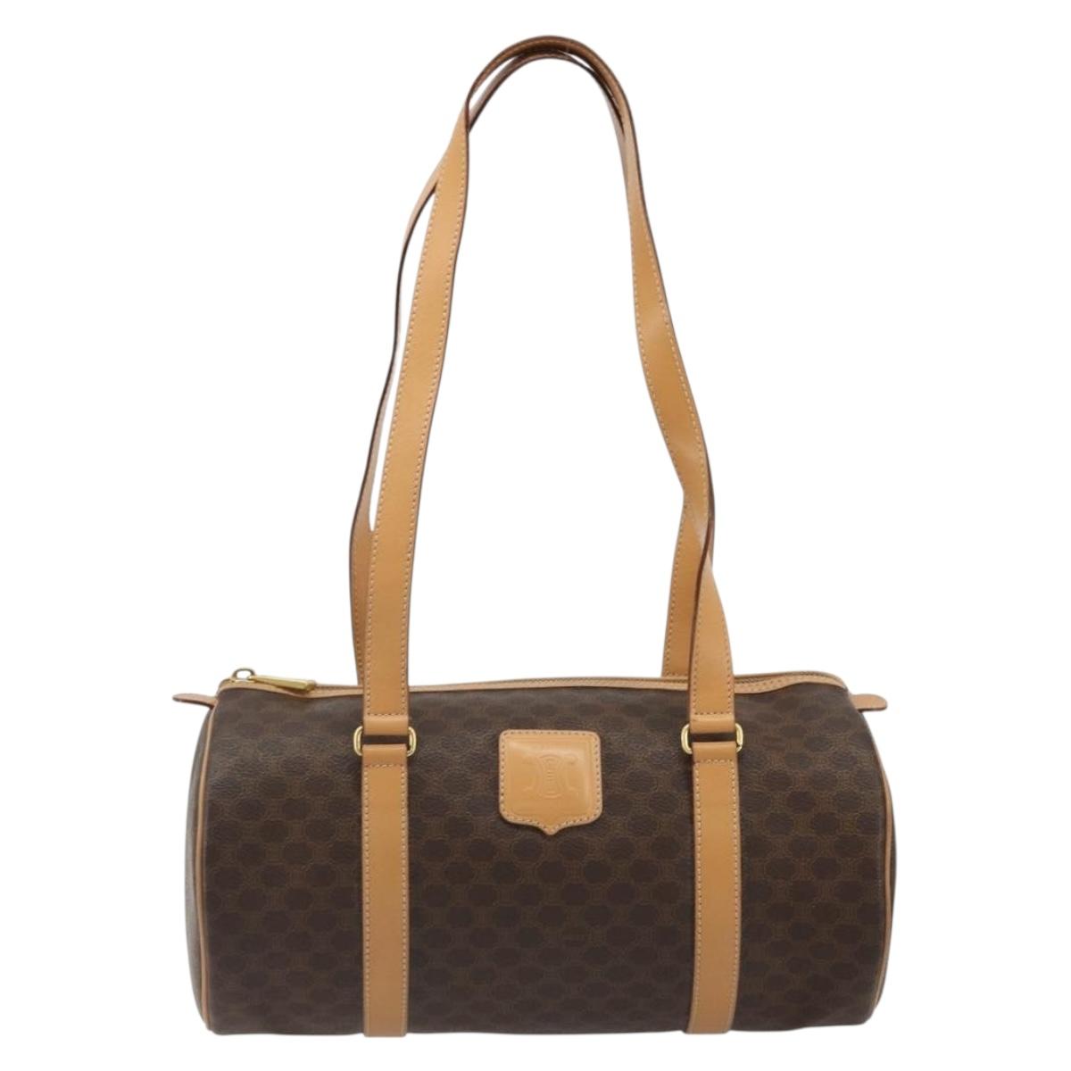 CELINE Macadam Canvas Hand Bag PVC Leather Brown Gold Auth am11863V