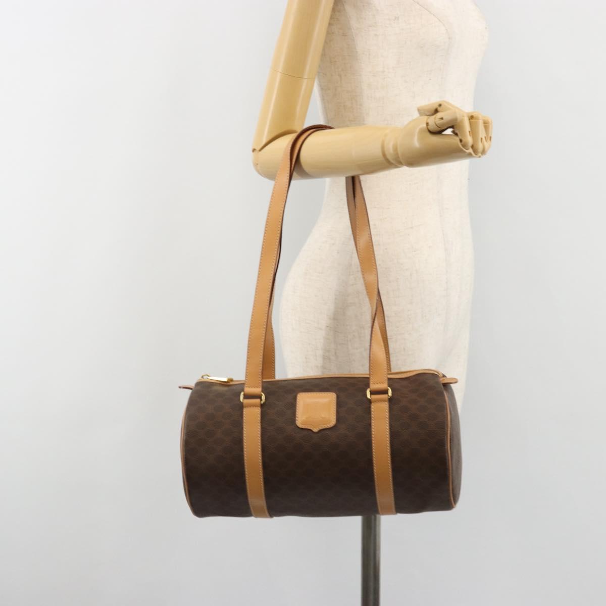 CELINE Macadam Canvas Hand Bag PVC Leather Brown Gold Auth am11863V