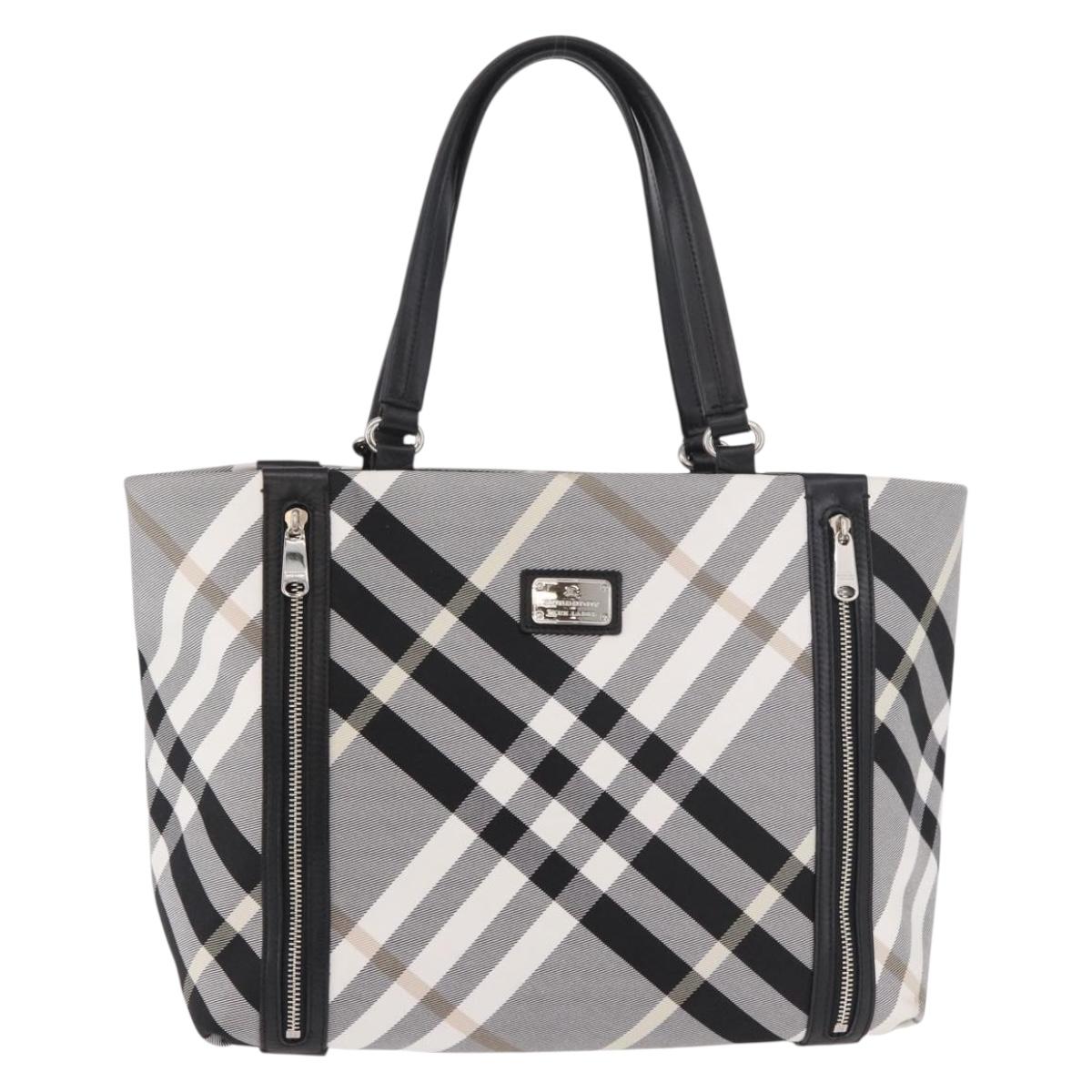 BURBERRY Nova Check Blue Label Tote Bag Canvas Gray Black Auth am11864V