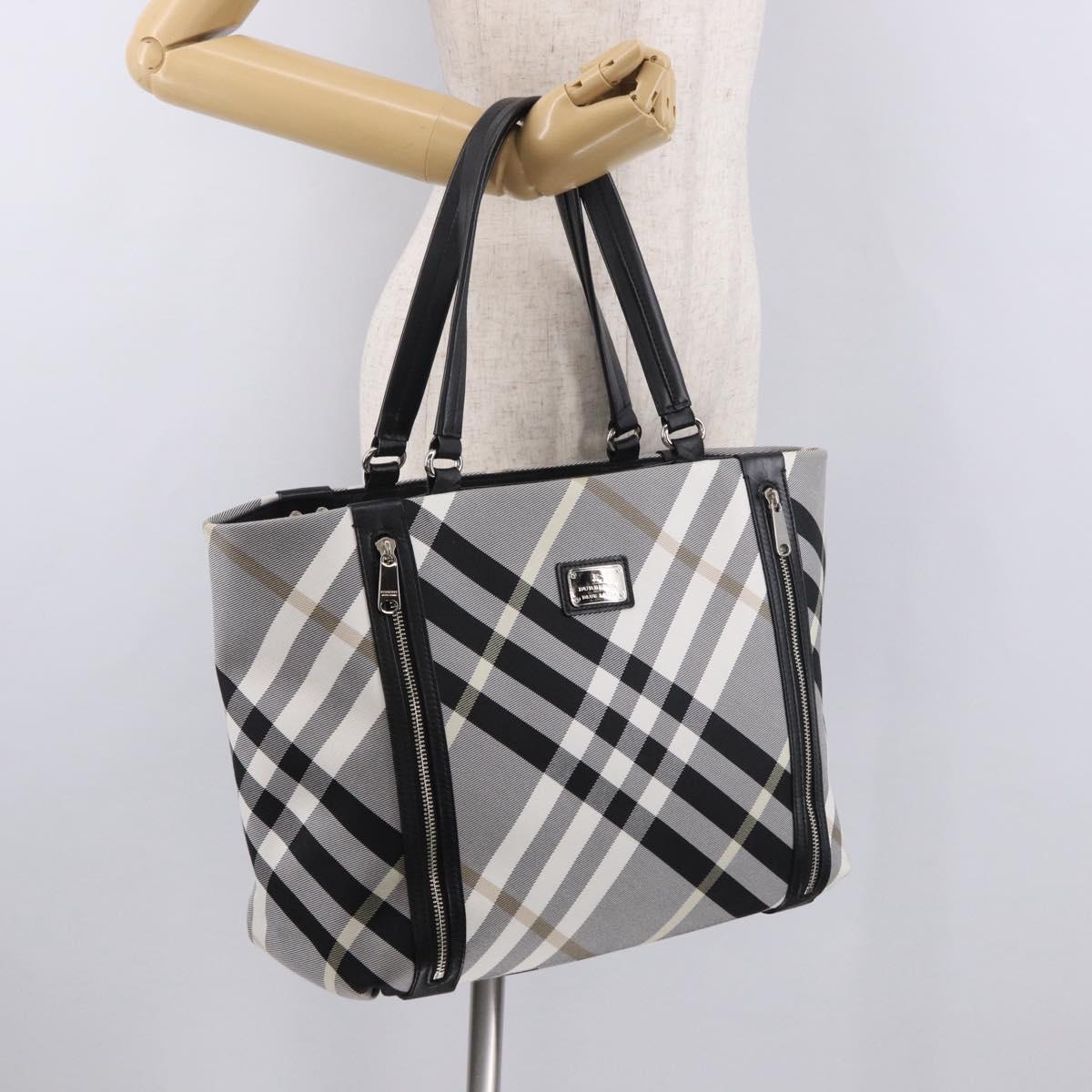 BURBERRY Nova Check Blue Label Tote Bag Canvas Gray Black Auth am11864V
