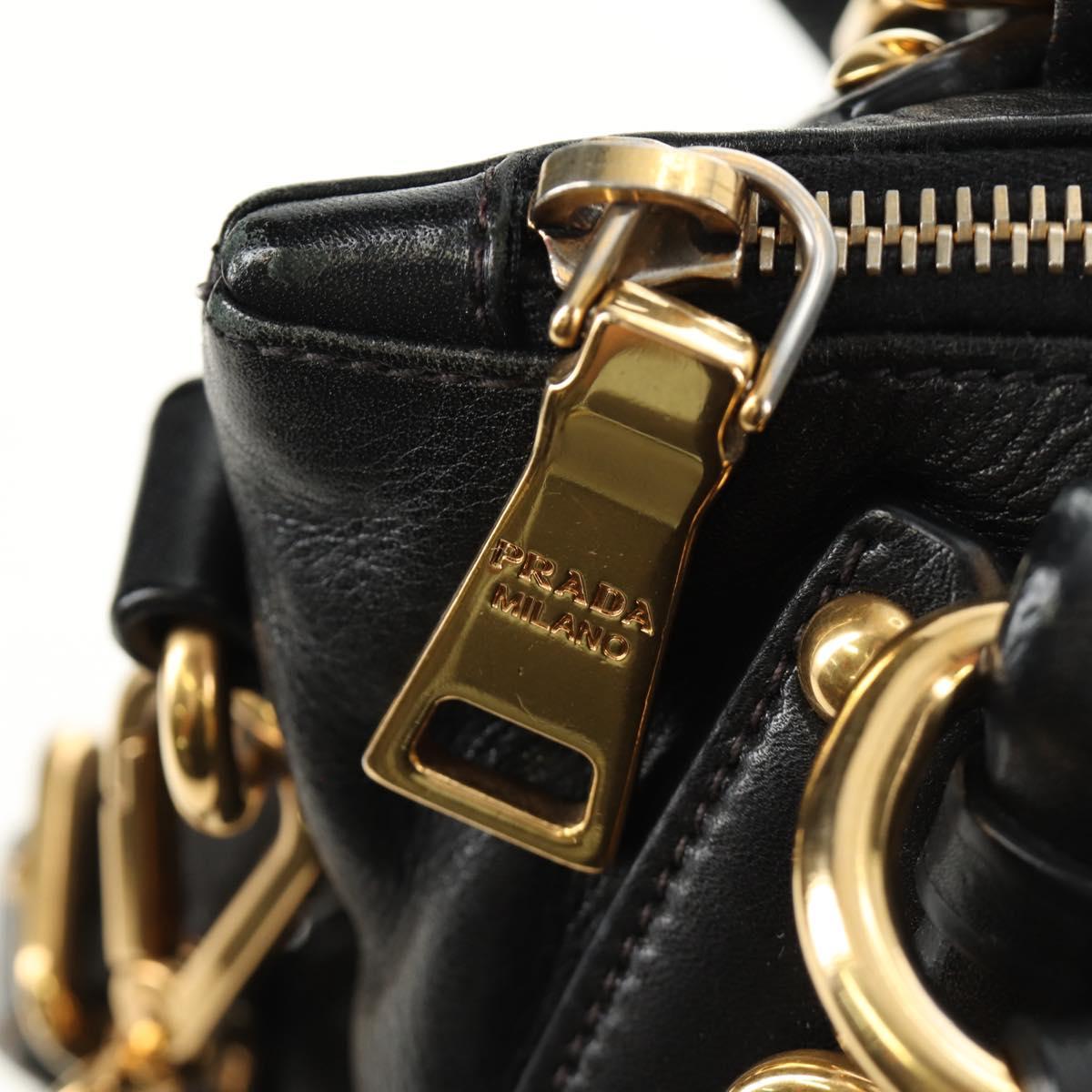 PRADA Hand Bag Leather 2way Black Gold Auth am11866V