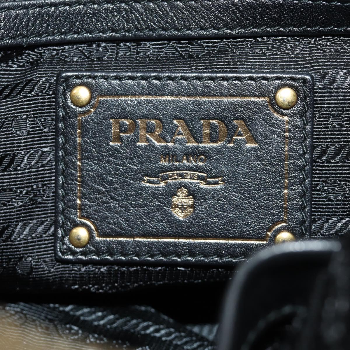 PRADA Hand Bag Leather 2way Black Gold Auth am11866V