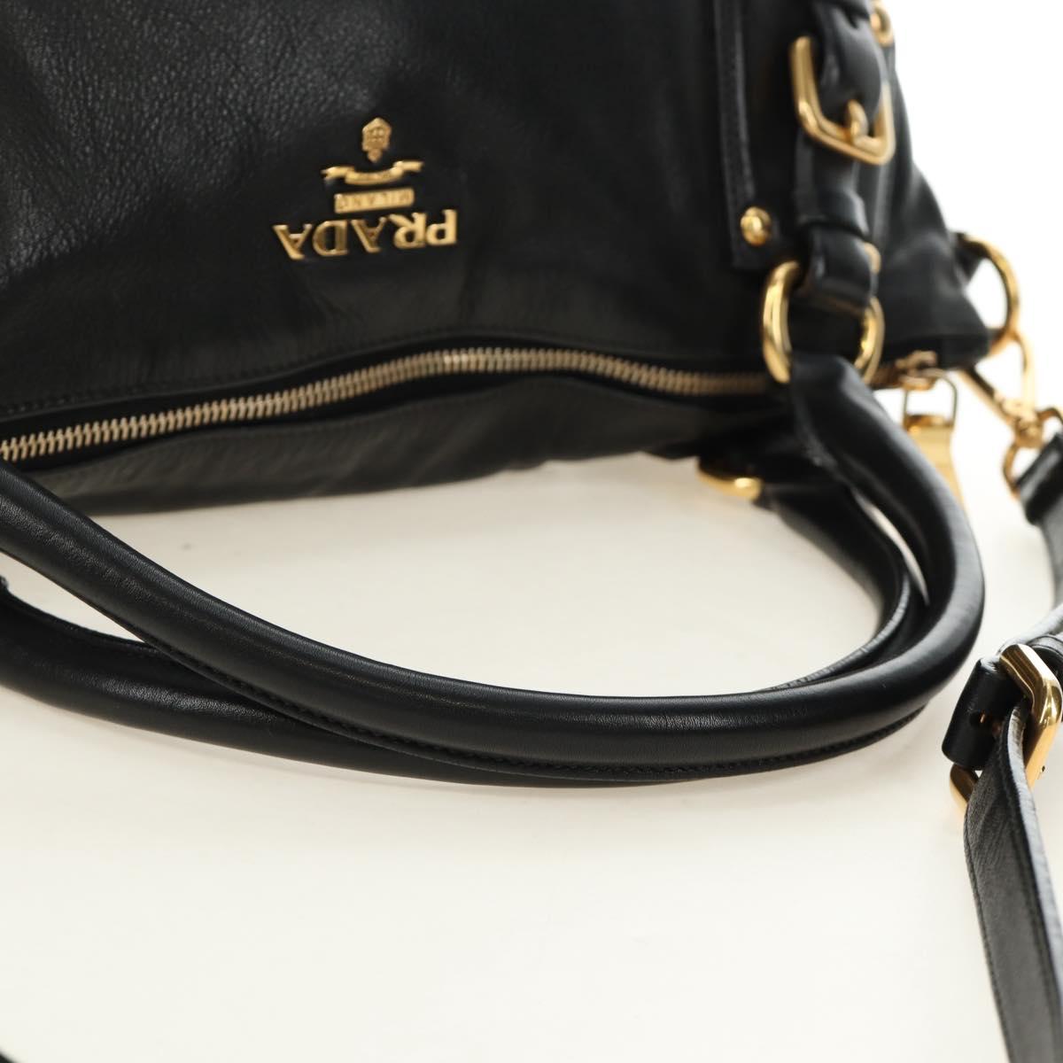 PRADA Hand Bag Leather 2way Black Gold Auth am11866V