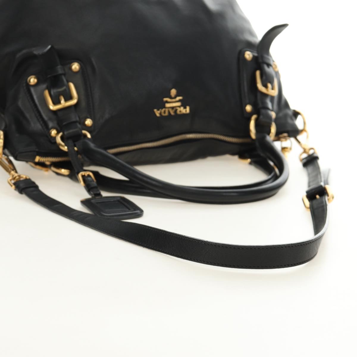 PRADA Hand Bag Leather 2way Black Gold Auth am11866V