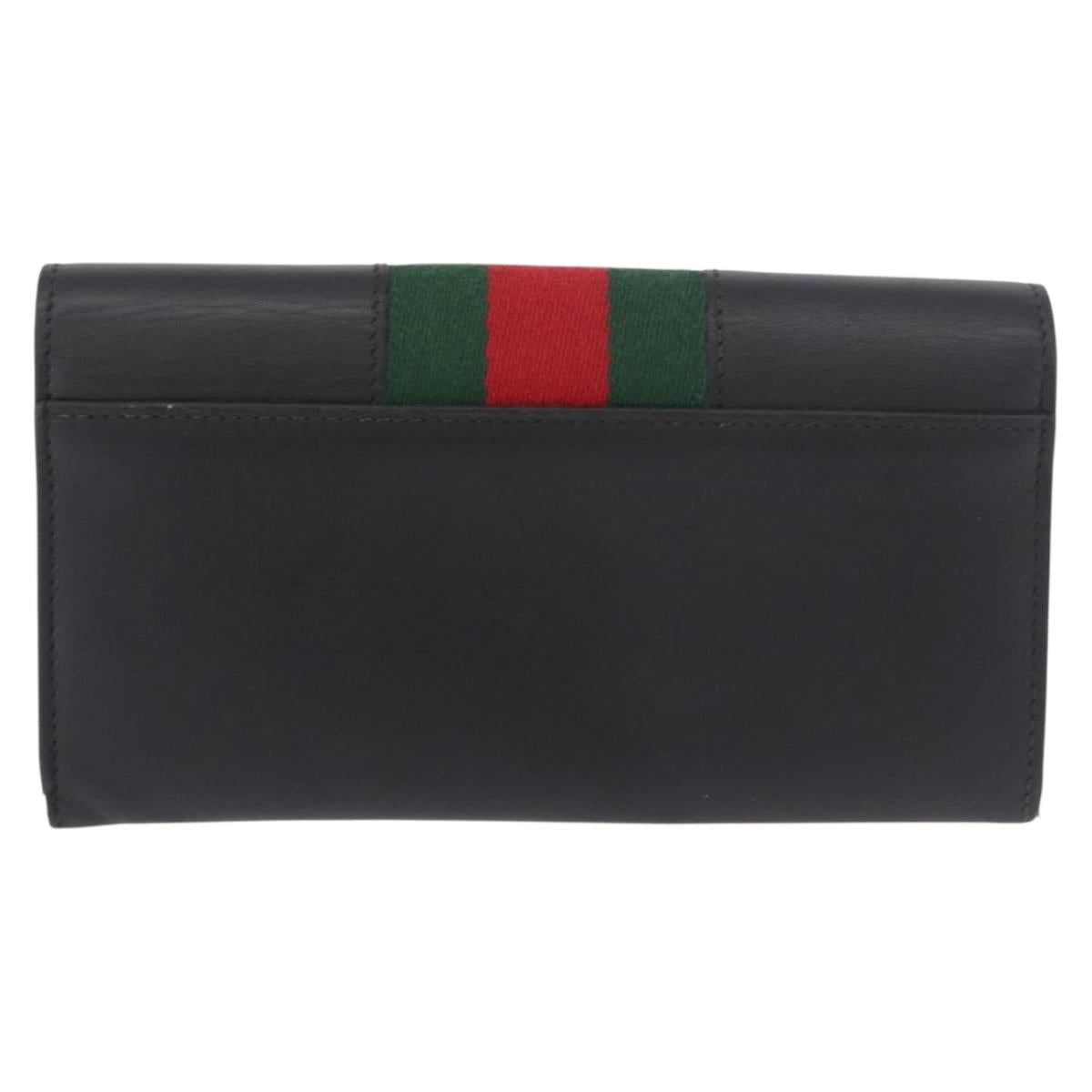 GUCCI Silvi Web Sherry Line Long Wallet Leather Black Red 476084 Auth am11867V