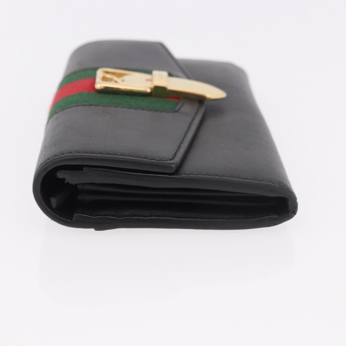 GUCCI Silvi Web Sherry Line Long Wallet Leather Black Red 476084 Auth am11867V