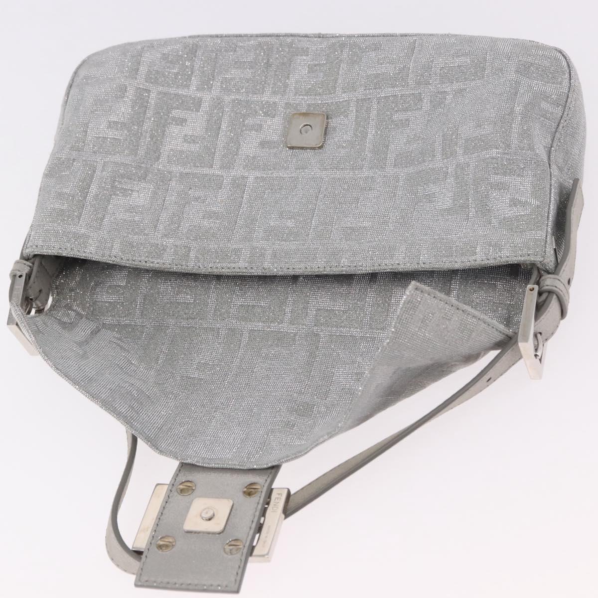FENDI Zucca Canvas Mamma Baguette Rhinestone Shoulder Bag Silver Auth am11868SM