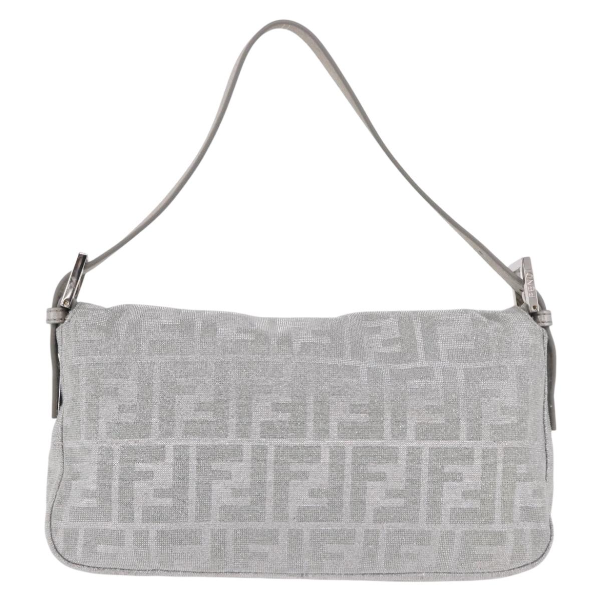 FENDI Zucca Canvas Mamma Baguette Rhinestone Shoulder Bag Silver Auth am11868SM
