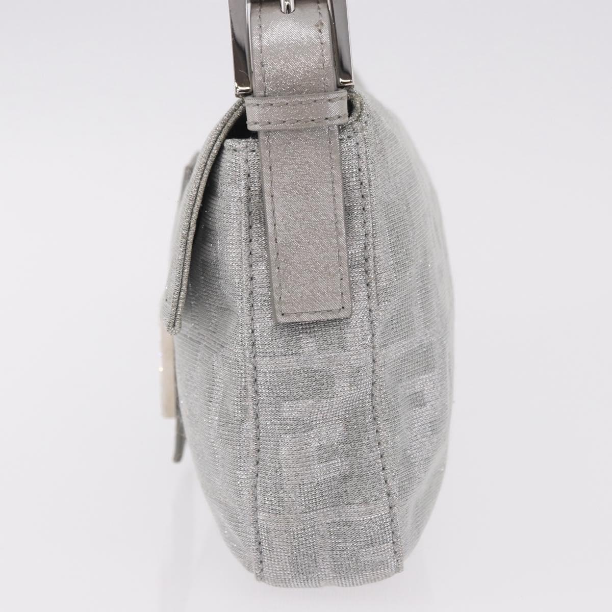 FENDI Zucca Canvas Mamma Baguette Rhinestone Shoulder Bag Silver Auth am11868SM