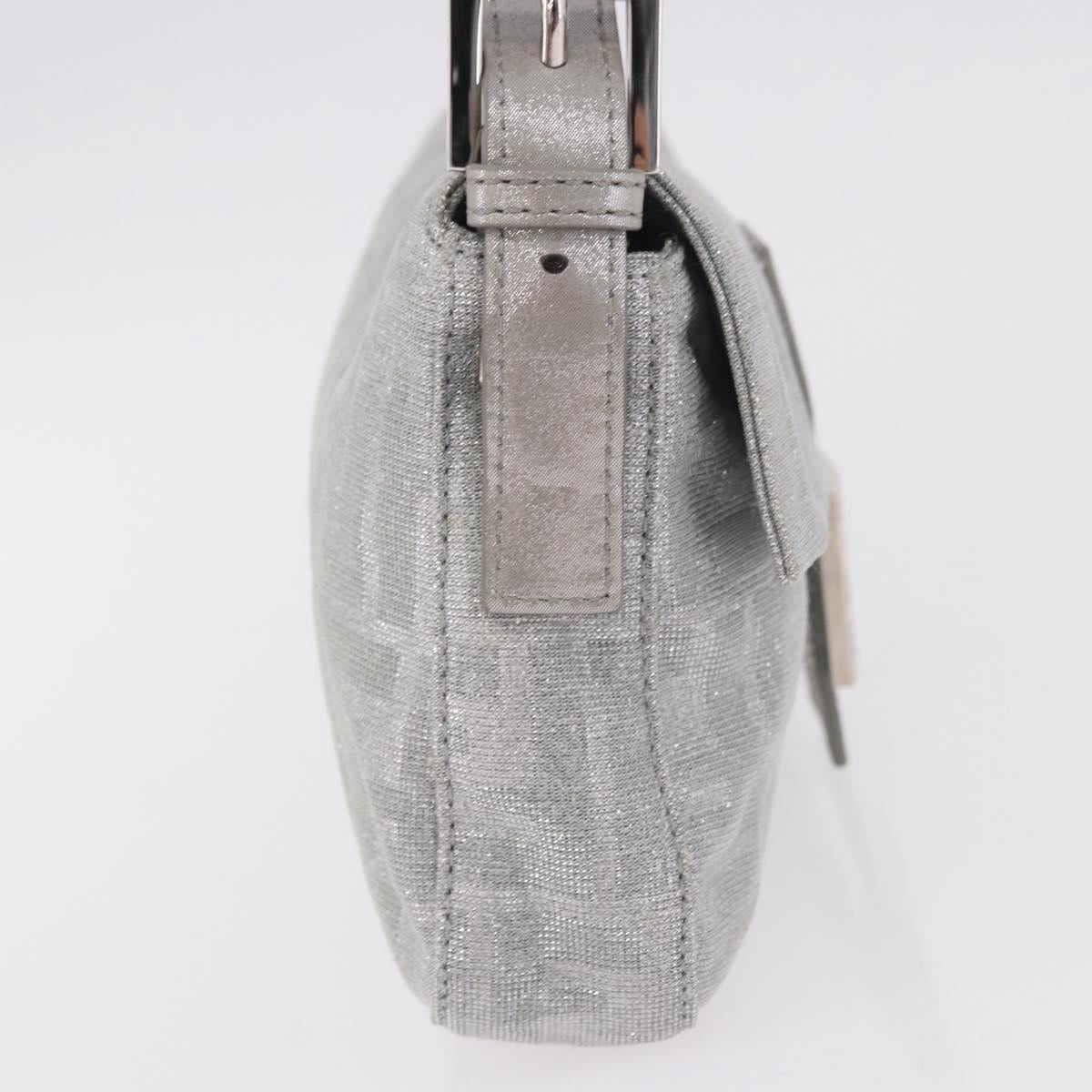 FENDI Zucca Canvas Mamma Baguette Rhinestone Shoulder Bag Silver Auth am11868SM