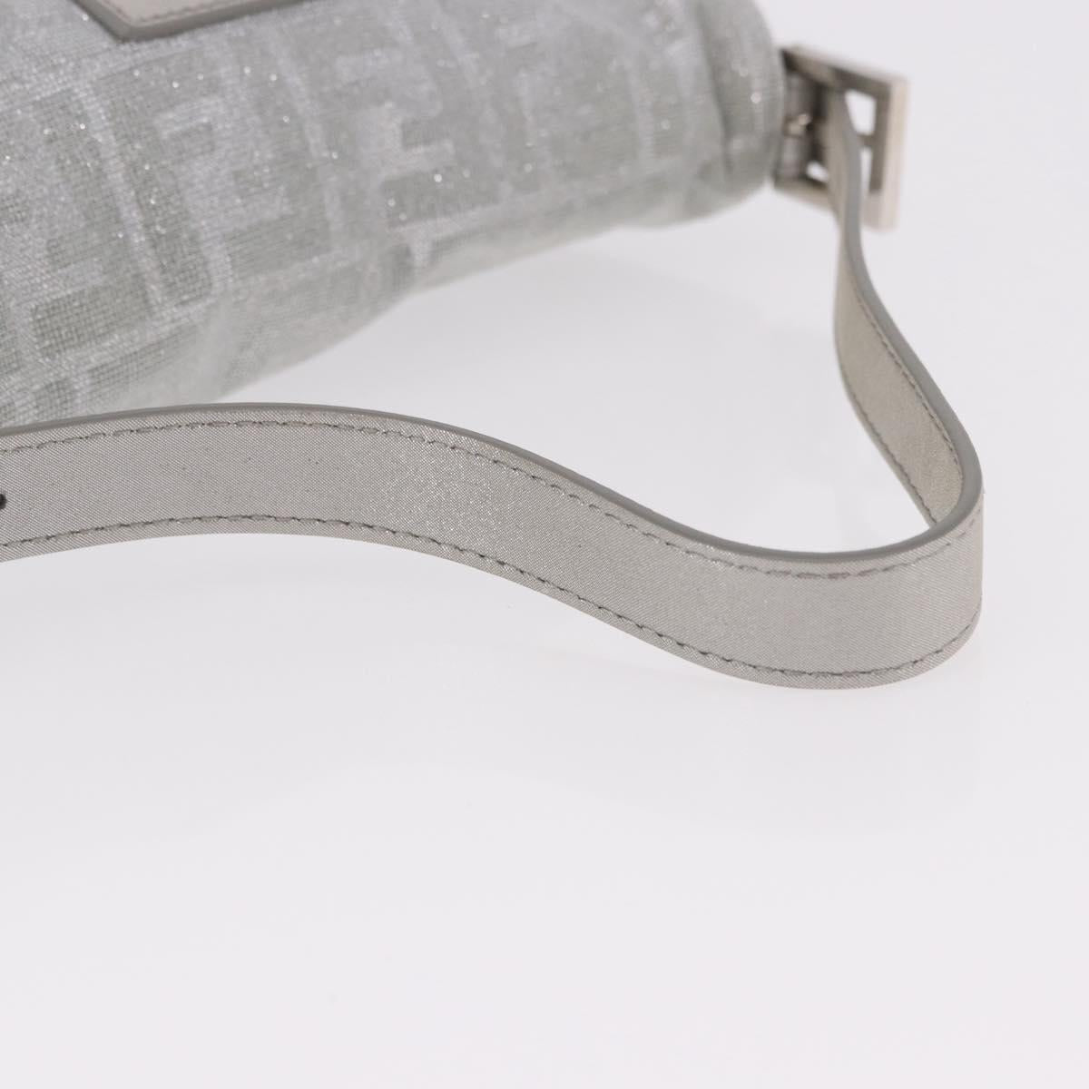 FENDI Zucca Canvas Mamma Baguette Rhinestone Shoulder Bag Silver Auth am11868SM