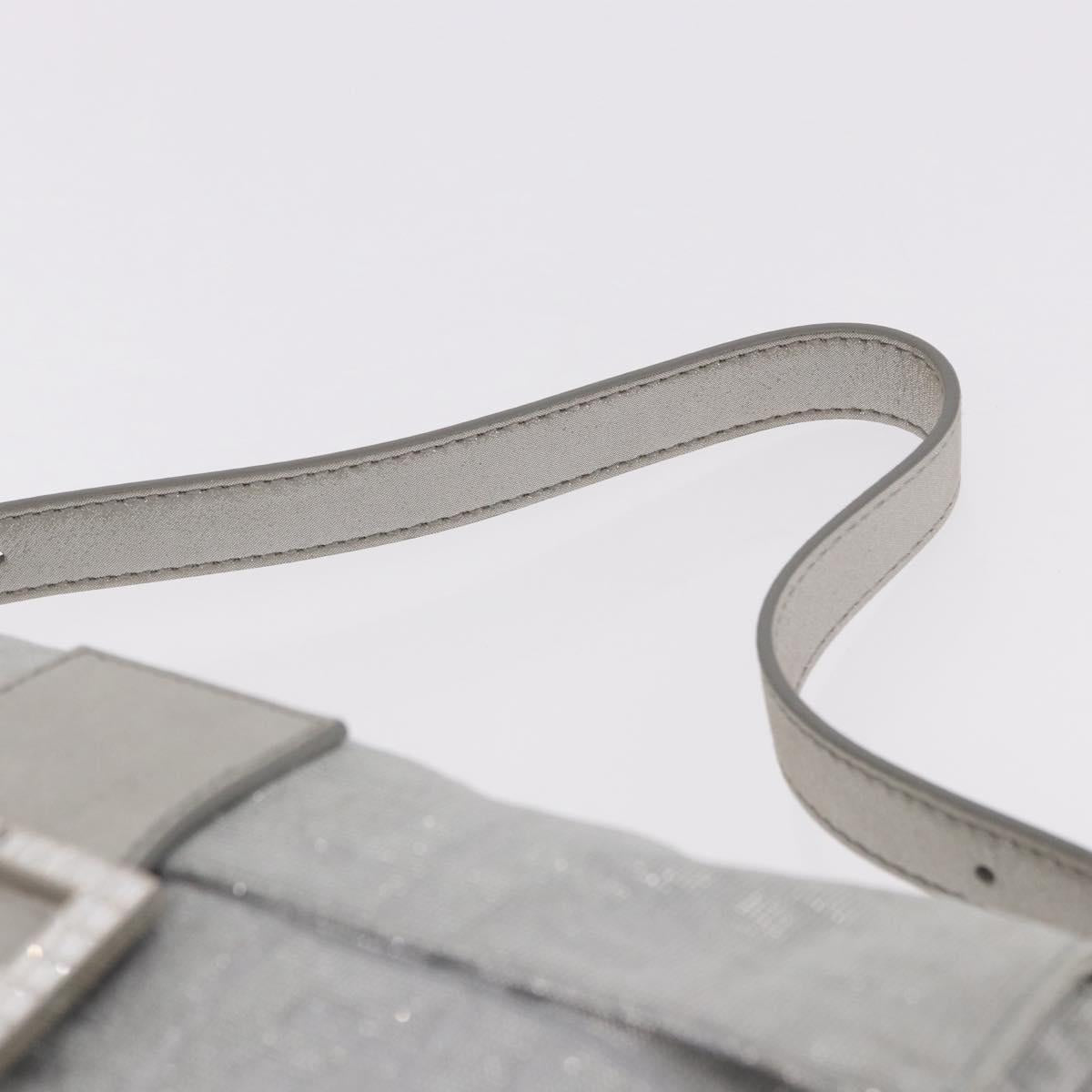 FENDI Zucca Canvas Mamma Baguette Rhinestone Shoulder Bag Silver Auth am11868SM