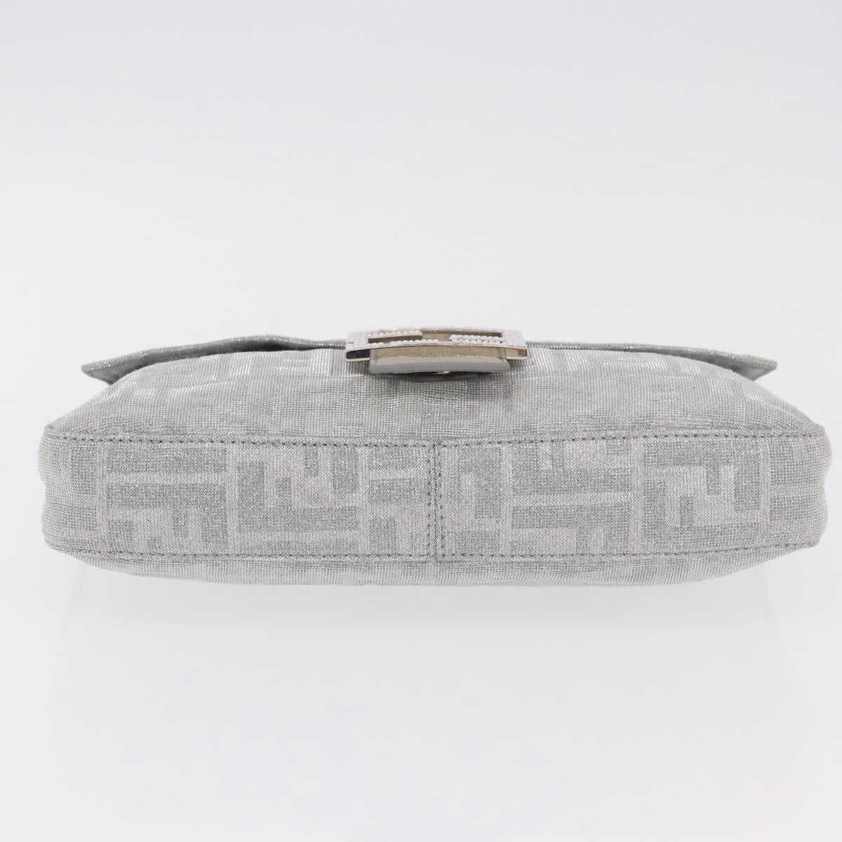 FENDI Zucca Canvas Mamma Baguette Rhinestone Shoulder Bag Silver Auth am11868SM