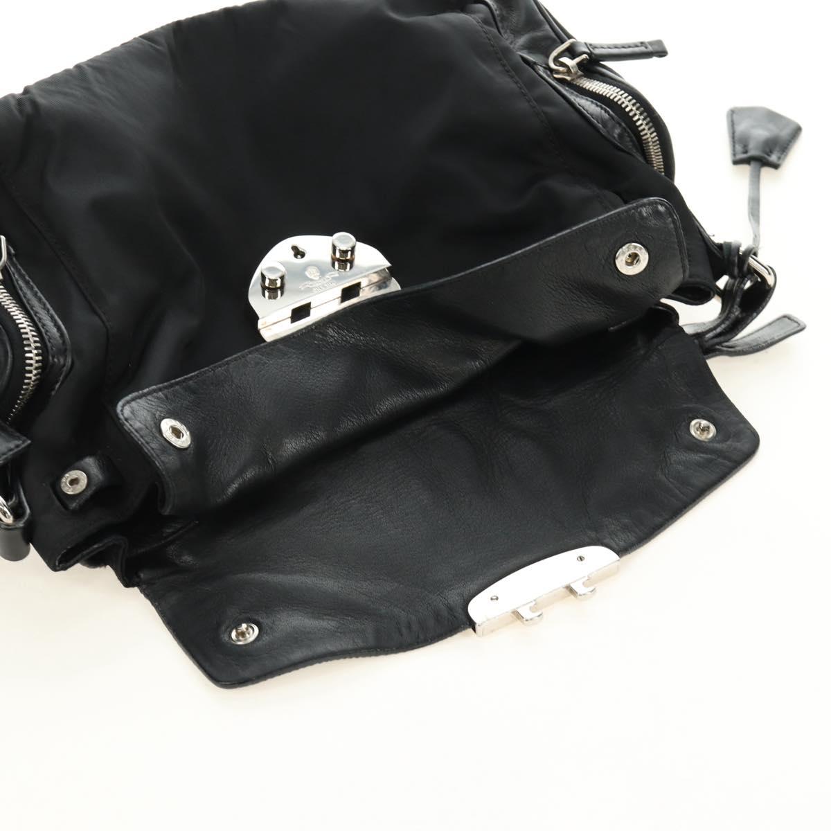 PRADA Ready Lock Hand Bag Nylon Black Silver Auth am11874V