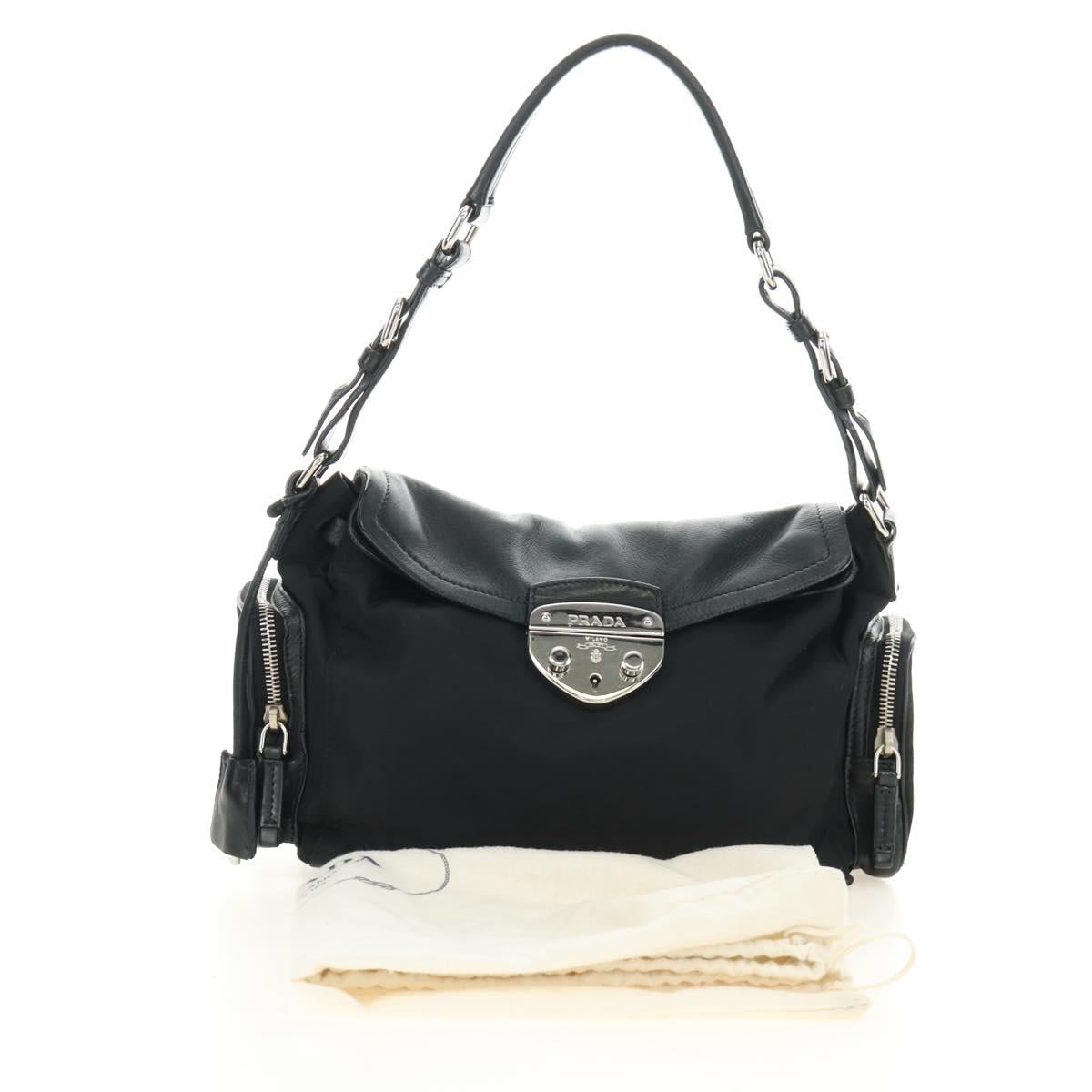PRADA Ready Lock Hand Bag Nylon Black Silver Auth am11874V