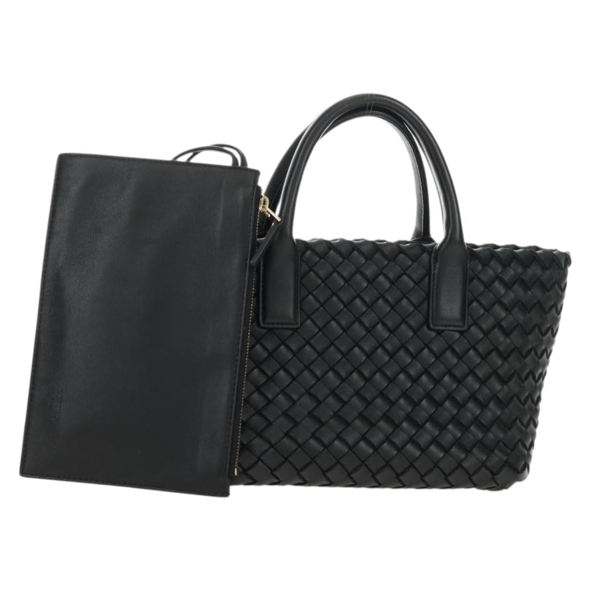 BOTTEGA VENETA INTRECCIATO Mini Cabas Hand Bag Leather Black Gold Auth am11875SM