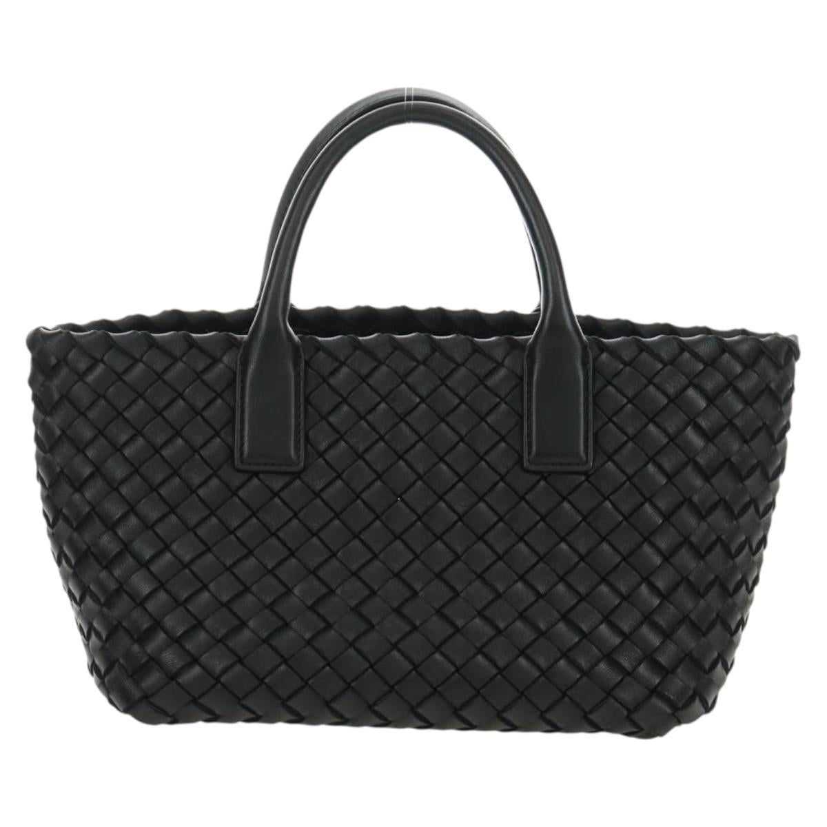 BOTTEGA VENETA INTRECCIATO Mini Cabas Hand Bag Leather Black Gold Auth am11875SM