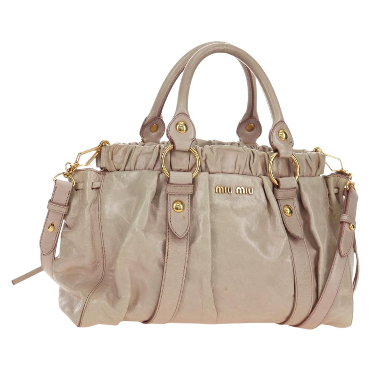 Miu Miu Side Ribbon Hand Bag Leather 2way Pink Gold Auth am11876SAV