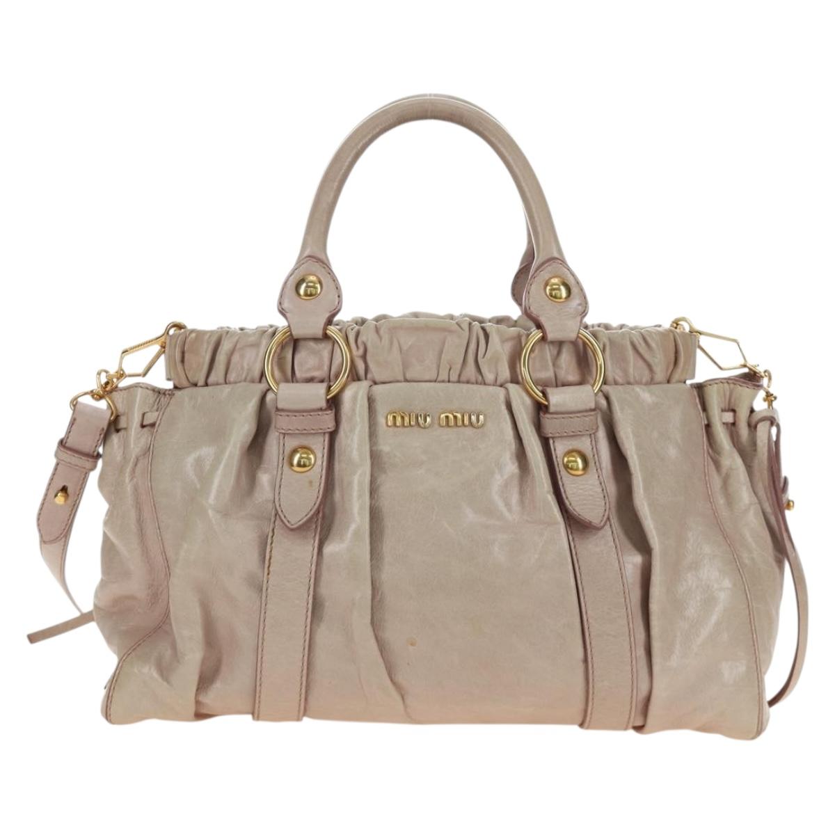 Miu Miu Side Ribbon Hand Bag Leather 2way Pink Gold Auth am11876SAV