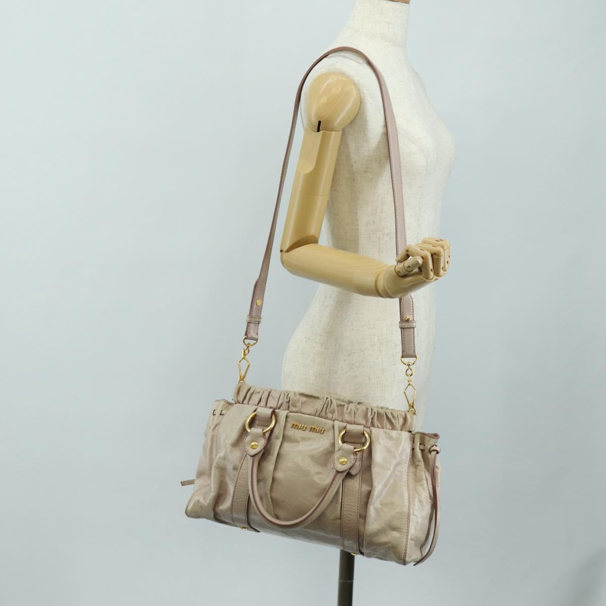 Miu Miu Side Ribbon Hand Bag Leather 2way Pink Gold Auth am11876SAV