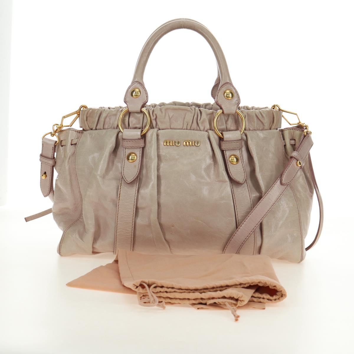 Miu Miu Side Ribbon Hand Bag Leather 2way Pink Gold Auth am11876SAV