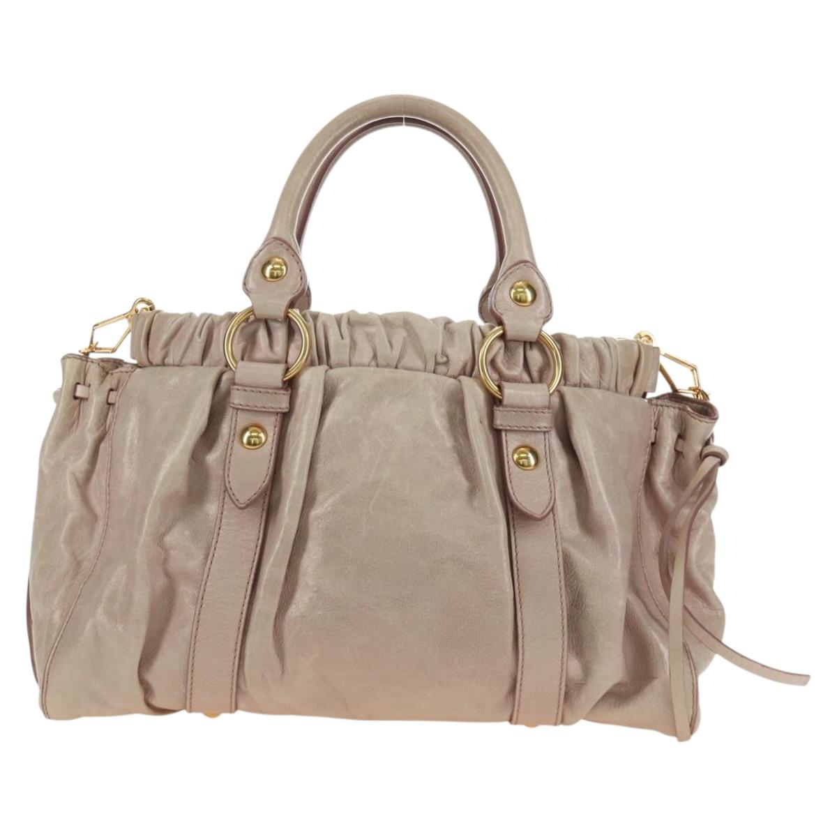 Miu Miu Side Ribbon Hand Bag Leather 2way Pink Gold Auth am11876SAV