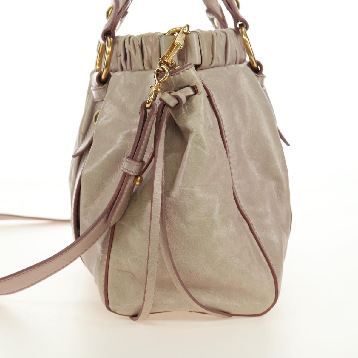 Miu Miu Side Ribbon Hand Bag Leather 2way Pink Gold Auth am11876SAV