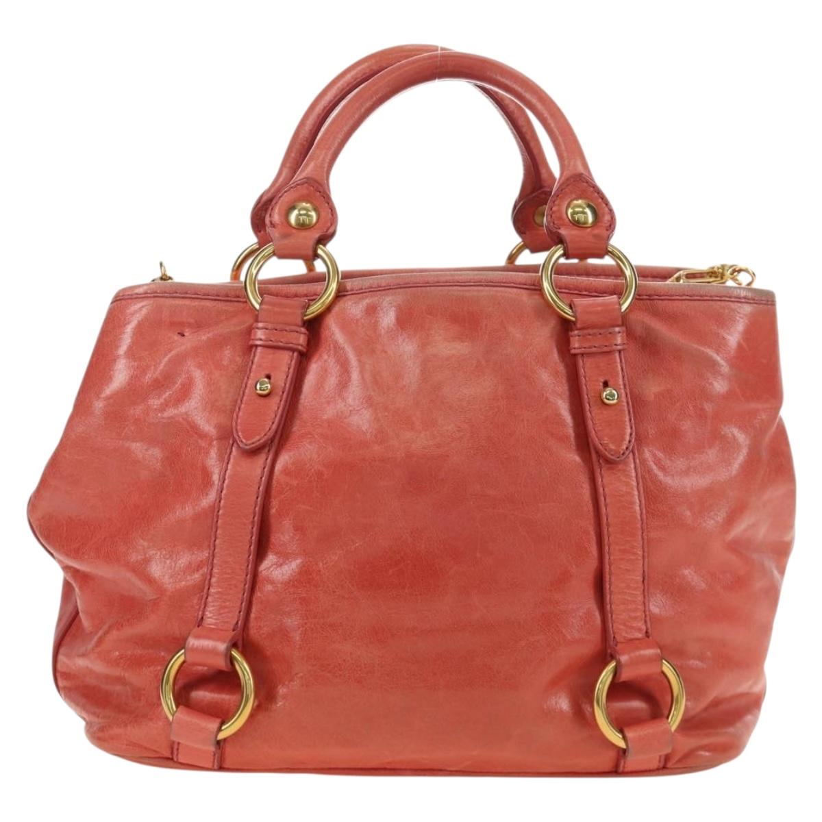 Miu Miu Hand Bag Leather 2way Pink Gold Auth am11877SAV