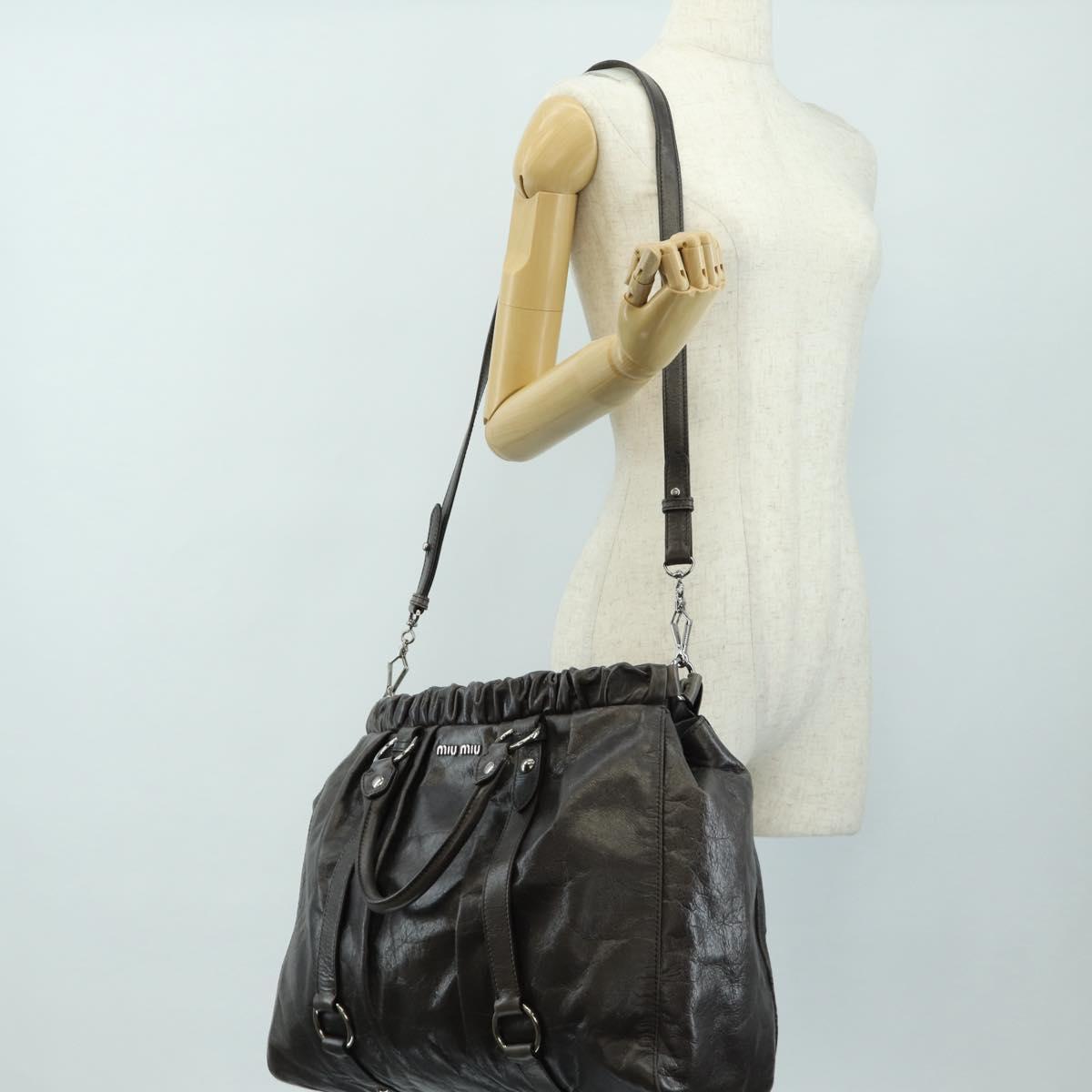 Miu Miu Hand Bag Leather 2way Gray Silver Auth am11880SAM