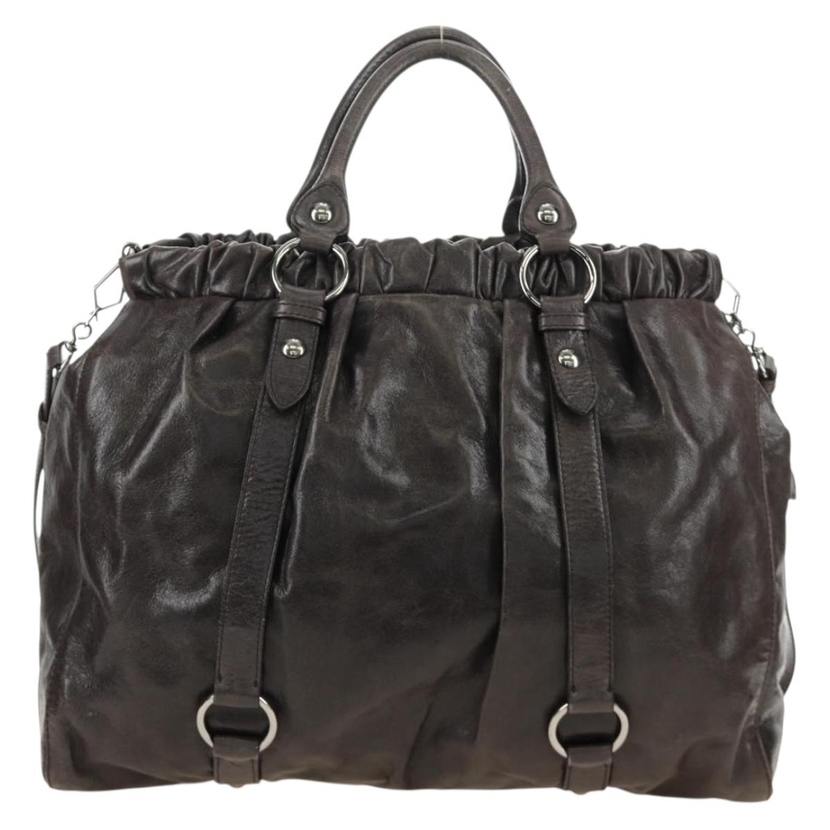 Miu Miu Hand Bag Leather 2way Gray Silver Auth am11880SAM