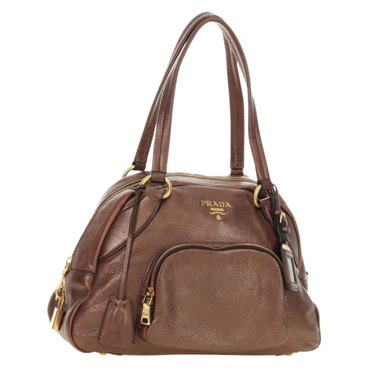 PRADA Ready Lock Shoulder Tote Bag Leather Brown Gold BL0557 Auth am11881SAV