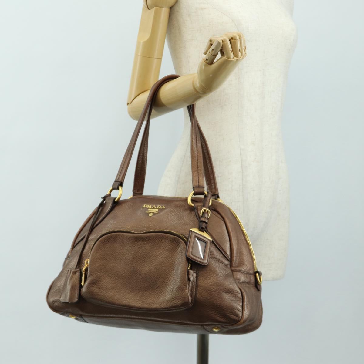 PRADA Ready Lock Shoulder Tote Bag Leather Brown Gold BL0557 Auth am11881SAV