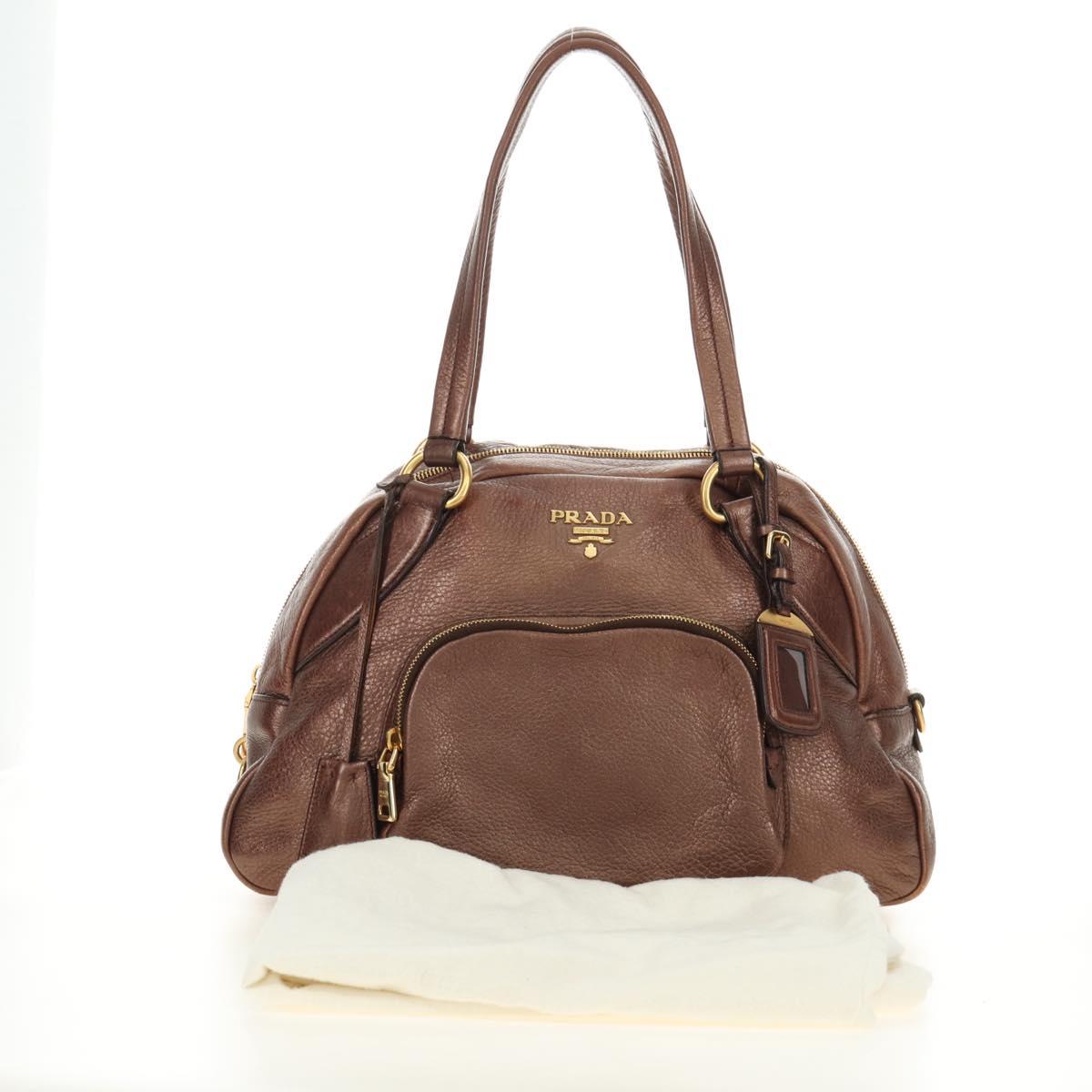 PRADA Ready Lock Shoulder Tote Bag Leather Brown Gold BL0557 Auth am11881SAV