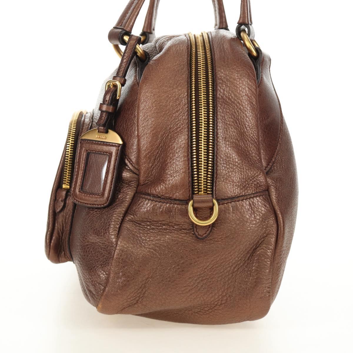 PRADA Ready Lock Shoulder Tote Bag Leather Brown Gold BL0557 Auth am11881SAV