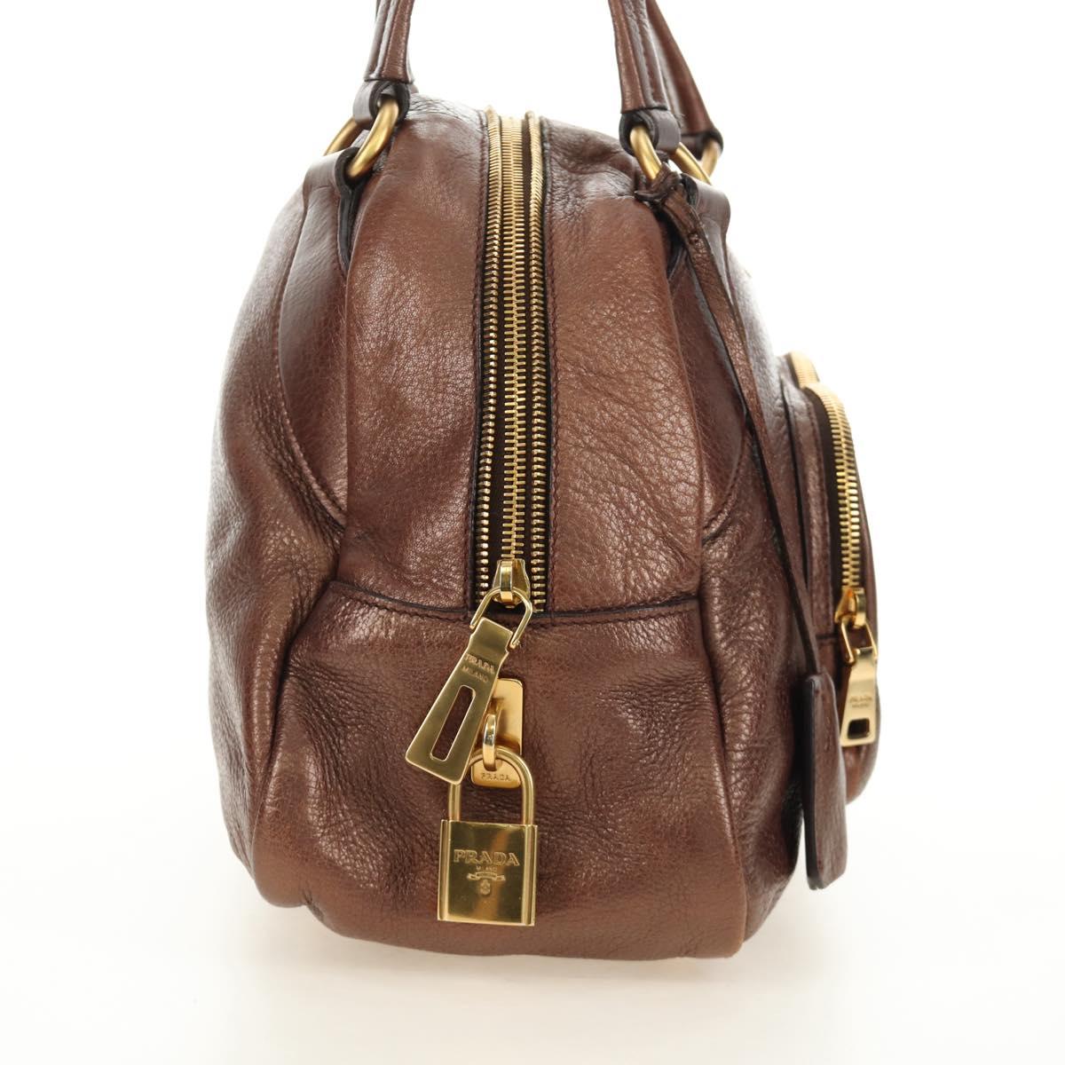 PRADA Ready Lock Shoulder Tote Bag Leather Brown Gold BL0557 Auth am11881SAV