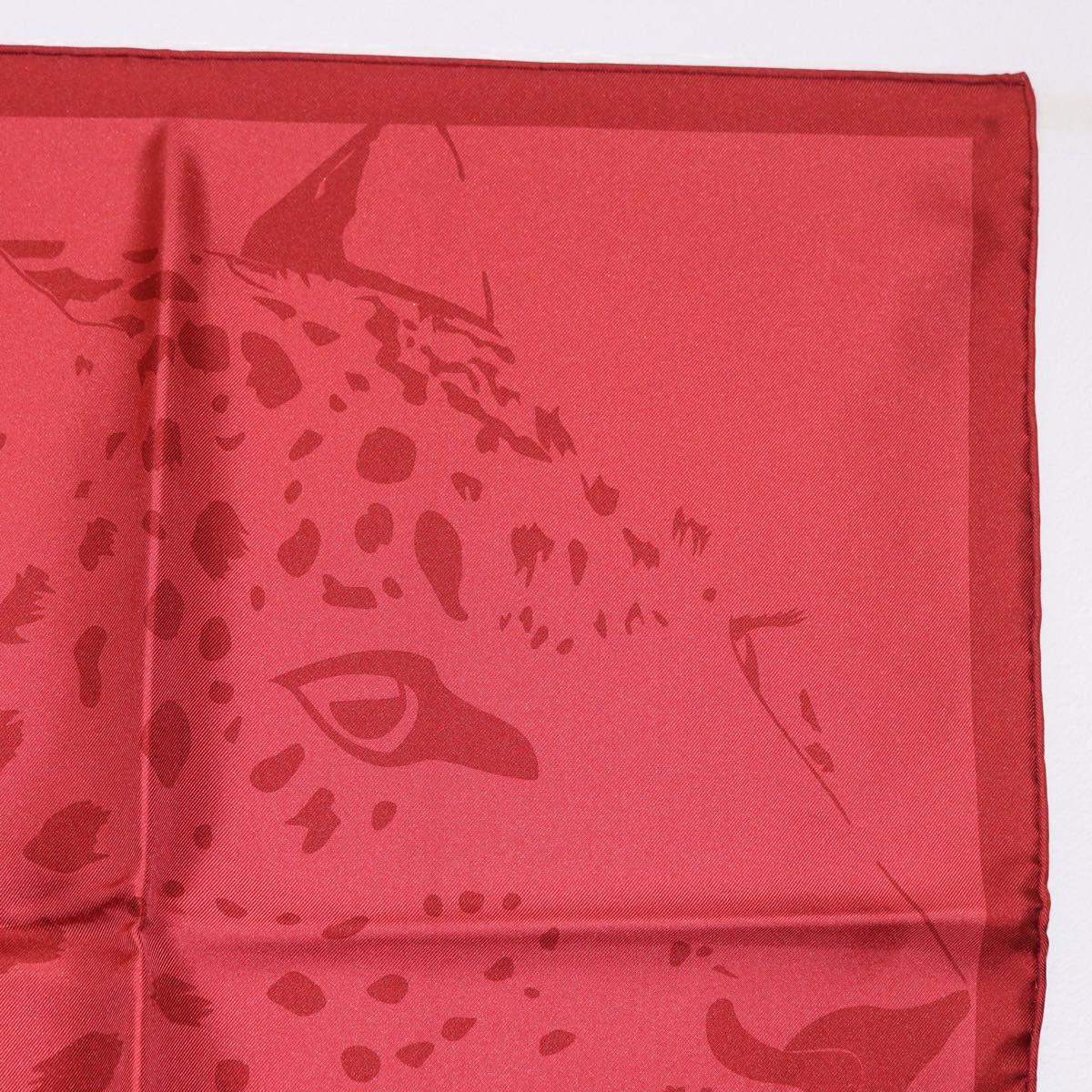 CARTIER Mini Scarf Leopard Silk Red Auth am11882M