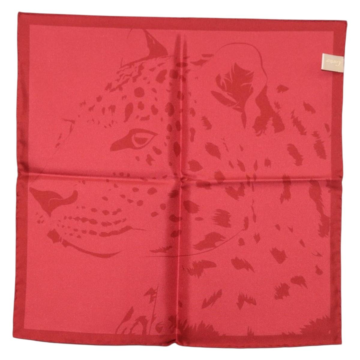 CARTIER Mini Scarf Leopard Silk Red Auth am11882M