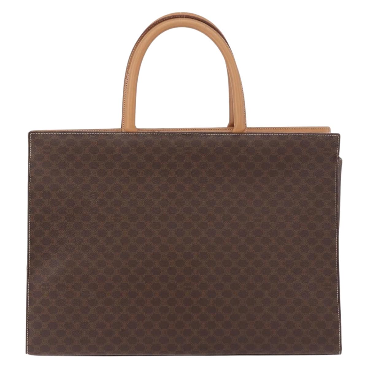 CELINE Macadam Canvas Tote Bag PVC Leather Brown Beige Gold Auth am11883V