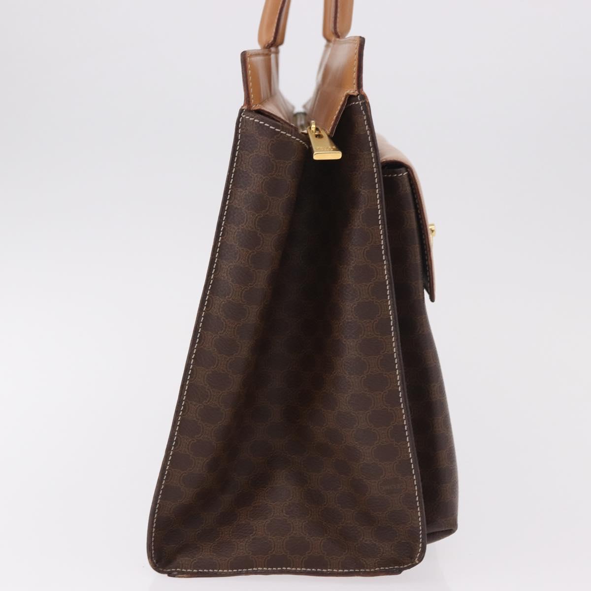 CELINE Macadam Canvas Tote Bag PVC Leather Brown Beige Gold Auth am11883V