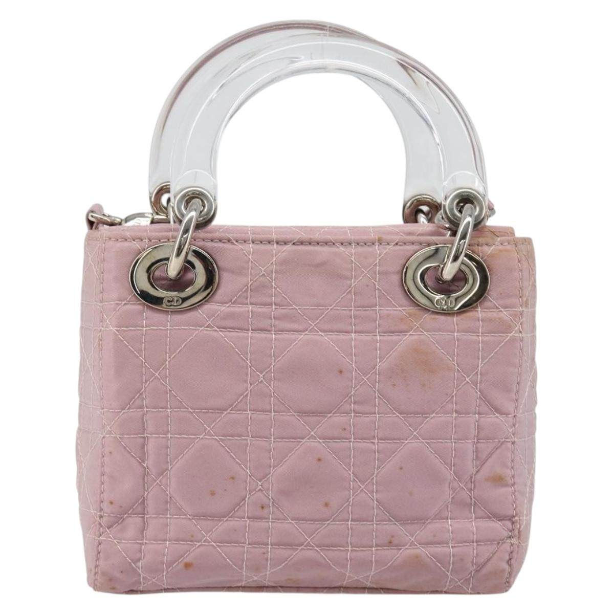 Christian Dior Lady Dior Cannage Plastic Handle Bag Nylon 2way Auth am11890A